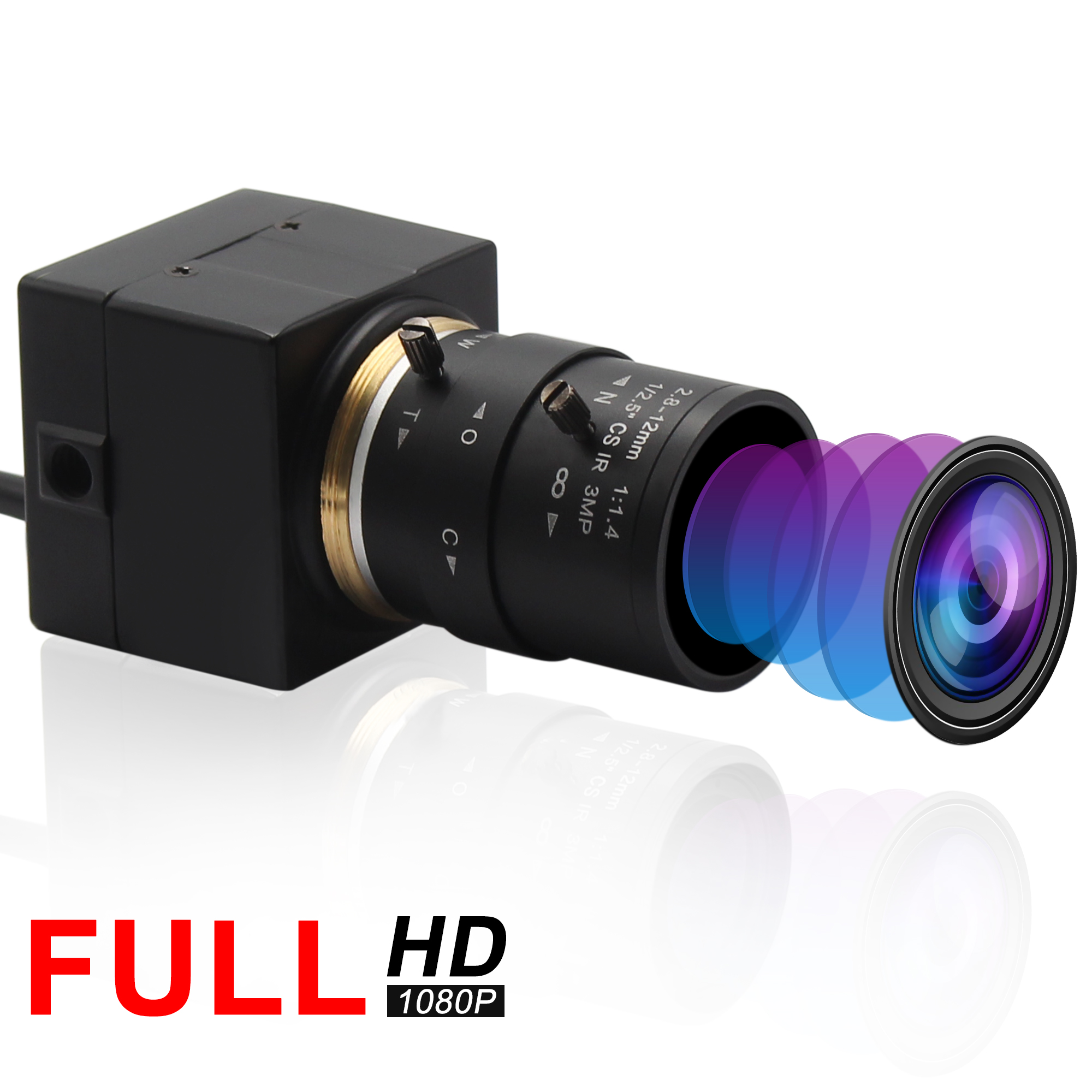 ELP Monochrome Global Shutter USB Webcam Manual Focus High Speed 60fps 1280*720 Camera Module With 2.8-12mm Varifocal lens