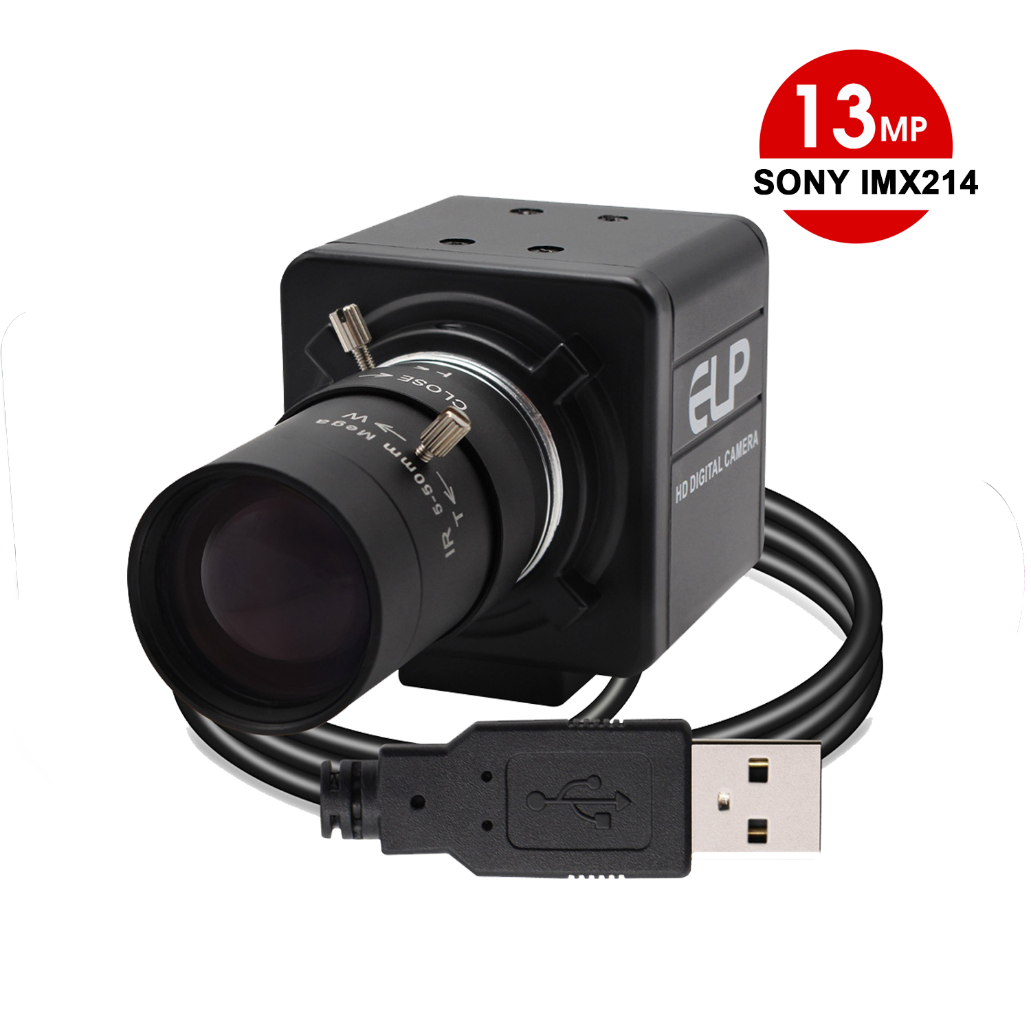 ELP 13 MP SONY IMX214 3840*2880 5-50mm Varifocal Lens 4K USB Camera Module MJPEG YUYV UVC Webcam for Android Linux Windows MAC OS