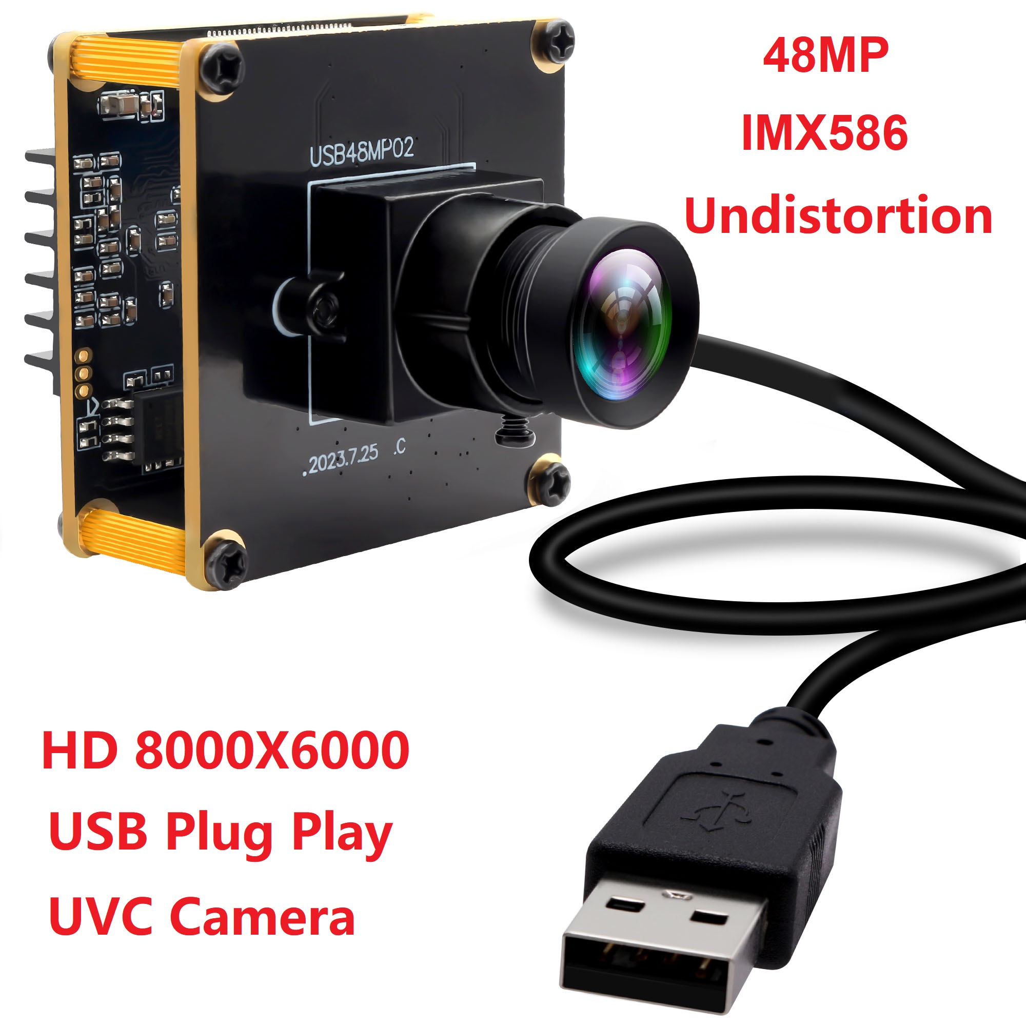 ELP 48MP No Distortion USB Camera UHD 8000x6000 CMOS IMX586 Color Sensor Mini Machine Vision USB Industrial Camera UVC
