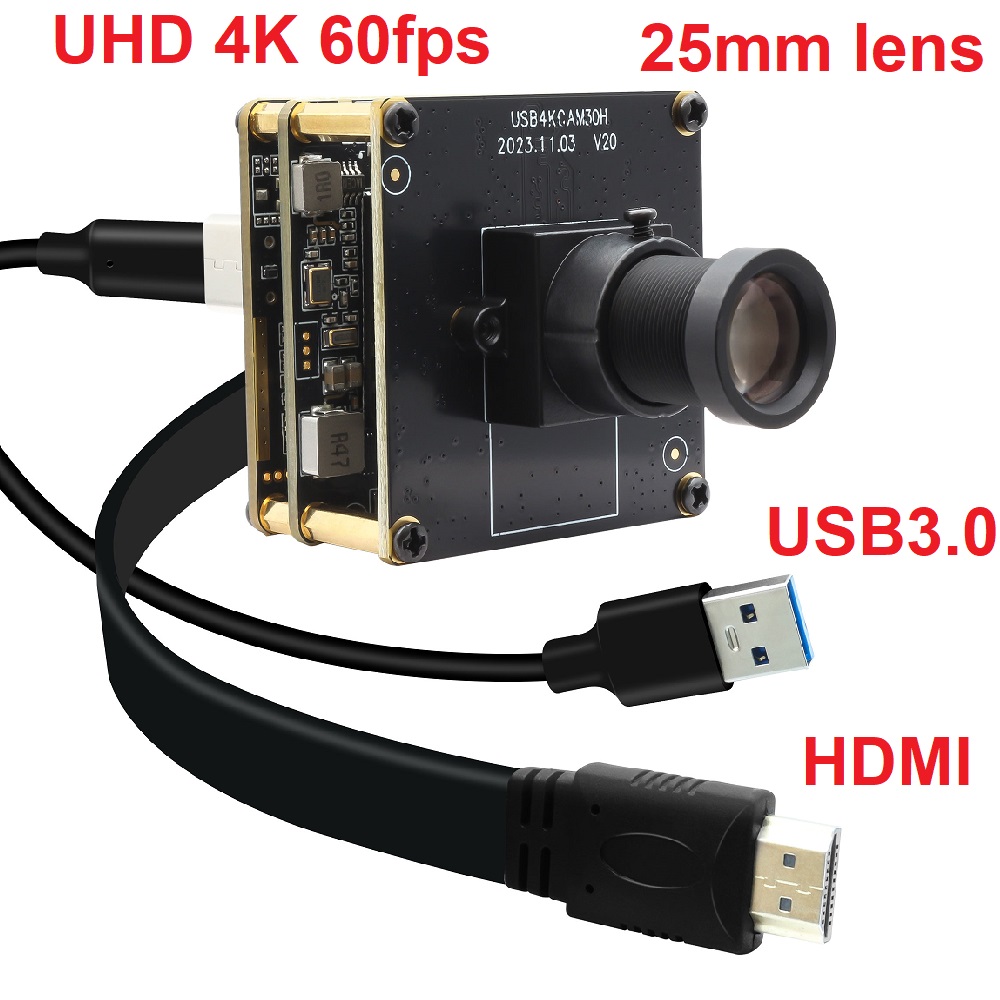 ELP Custom High Speed 60fps@3840X2160 USB 3 Camera Module HDMI Changeable 25mm Long Focus Lens CMOS 8MP 4K IMX415 USB3.0 Module Camera