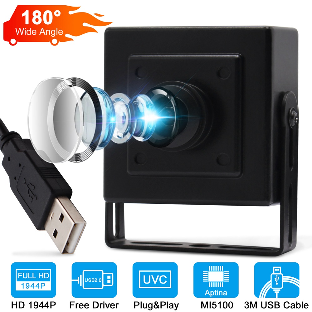ELP 5Mega Pixels fisheye Lens Camera USB , free driver Aptina CMOS OTG USB2.0 Webcam for 360 panaramic surveillance