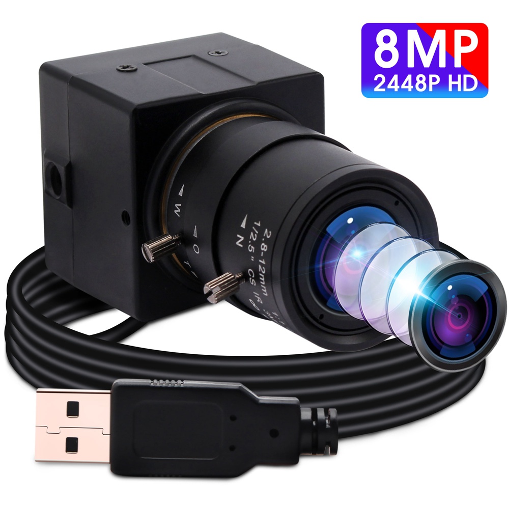 ELP Varifocal Lens USB Webcam Mini Camera 2.8-12mm 8 Megapixel Sony IMX179 USB with Cameras 4x Zoom USB2.0 Computer Webcam UVC