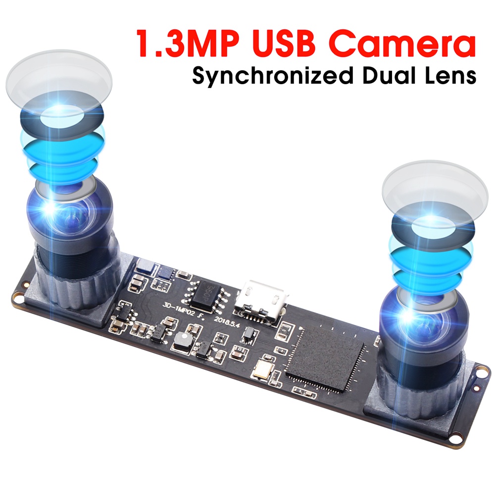 ELP Synchronized Dual Lens Stereo USB Camera 1.3MP HD 960P Webcam 3D VR Web Camera Module with 1/3 CMOS OV9715 Image Sensor Camera Module Mini Industrial USB2.0 Web cam Plug&Play for Android,Linux,Windows