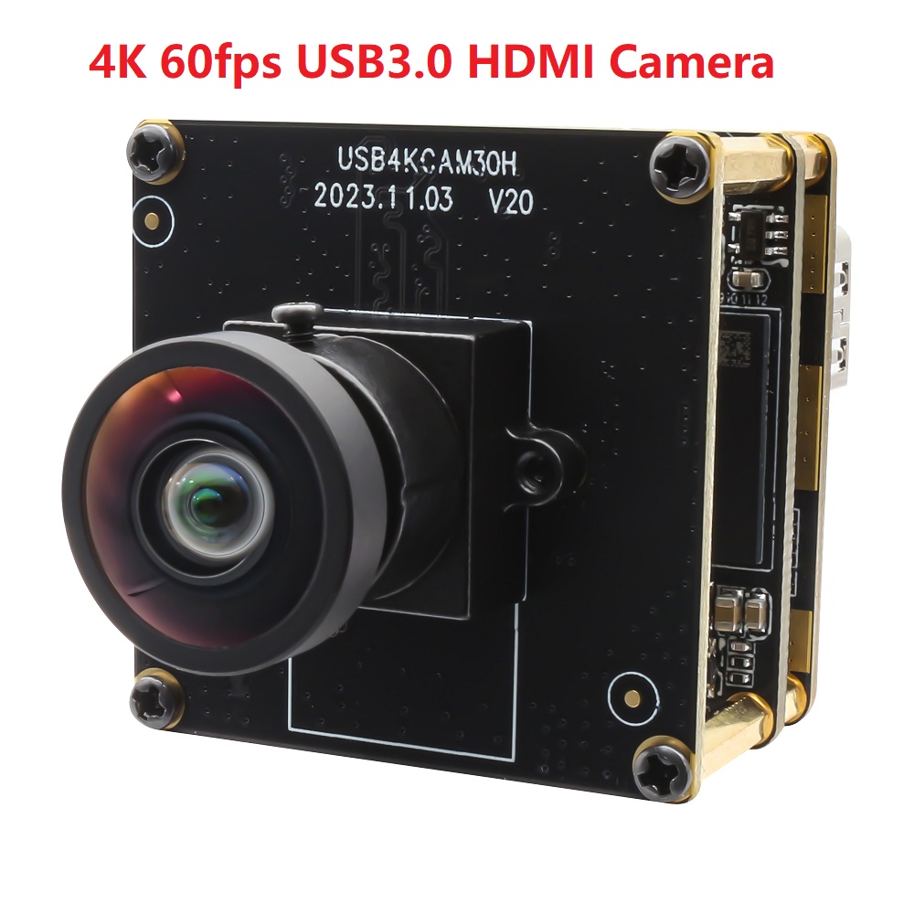 ELP USB3.0 4K Camera High Frame Rate 60fps 3840X2160P H.264 MJPEG USB+HDMI Dual Output 120dergee Wide Angle 4K 8MP Webcam Camera Module For PC Laptop Tablet