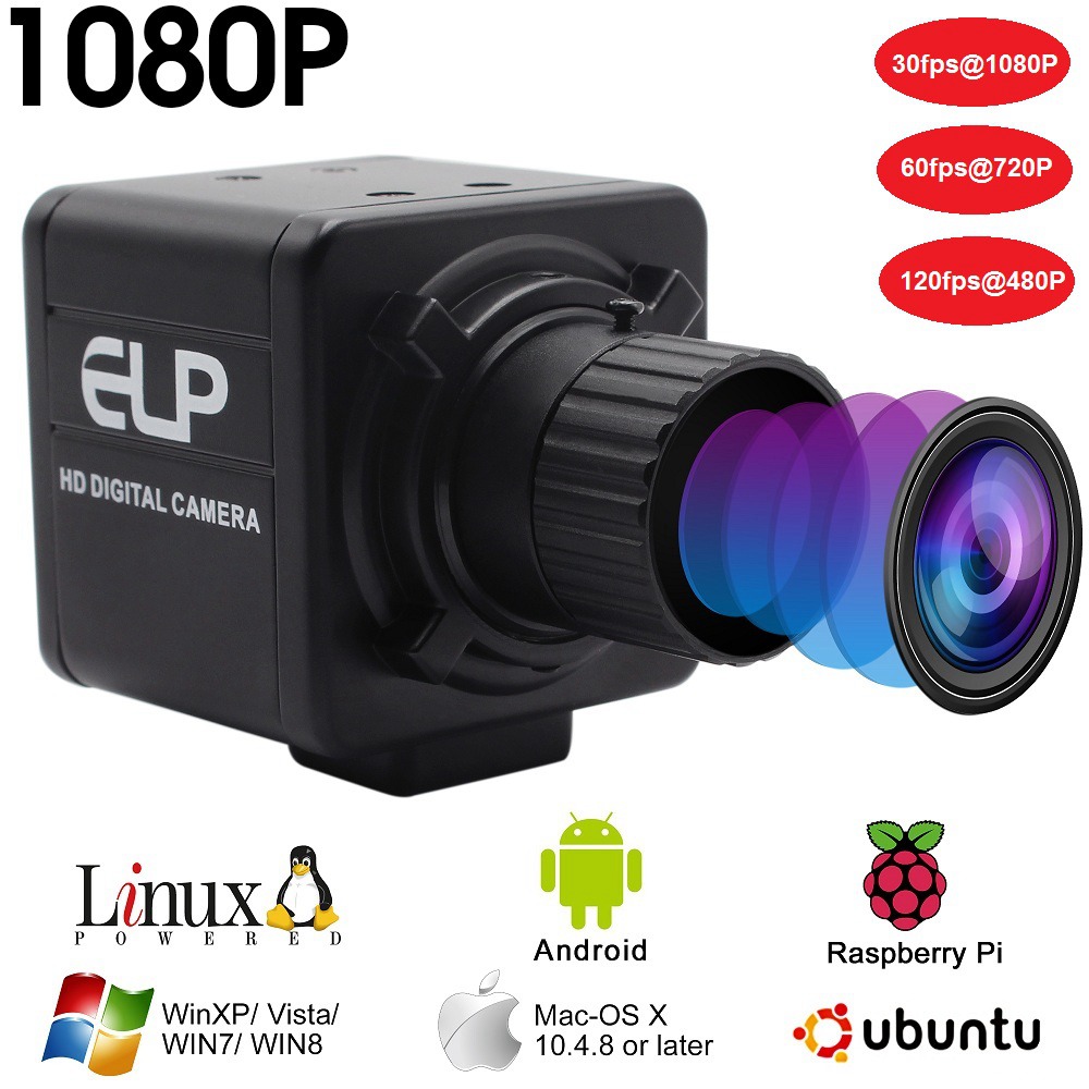 ELP USB Camera 2MP Full HD Industrial 1080P hd 30fps /60fps/120fps high speed CMOS OV2710 4mm Manual focus lens mini USB webcam Camera for Android tablet,Linux ,Windows