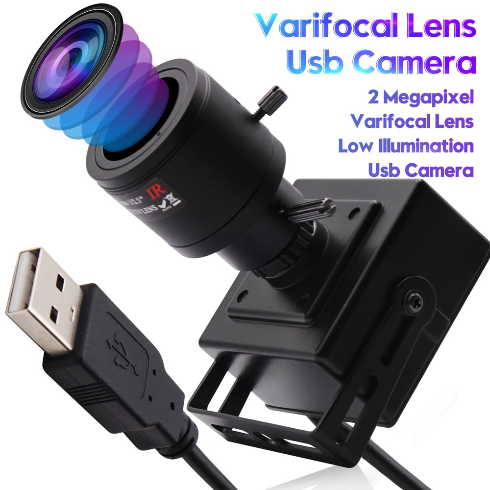 ELP Low Light Webcam H.264 1080P Low Illumination 0.01Lux Sony IMX322 OTG Inspection USB Camera Module With CCTV Varifocal Manual Focus 2.8-12mm Lens