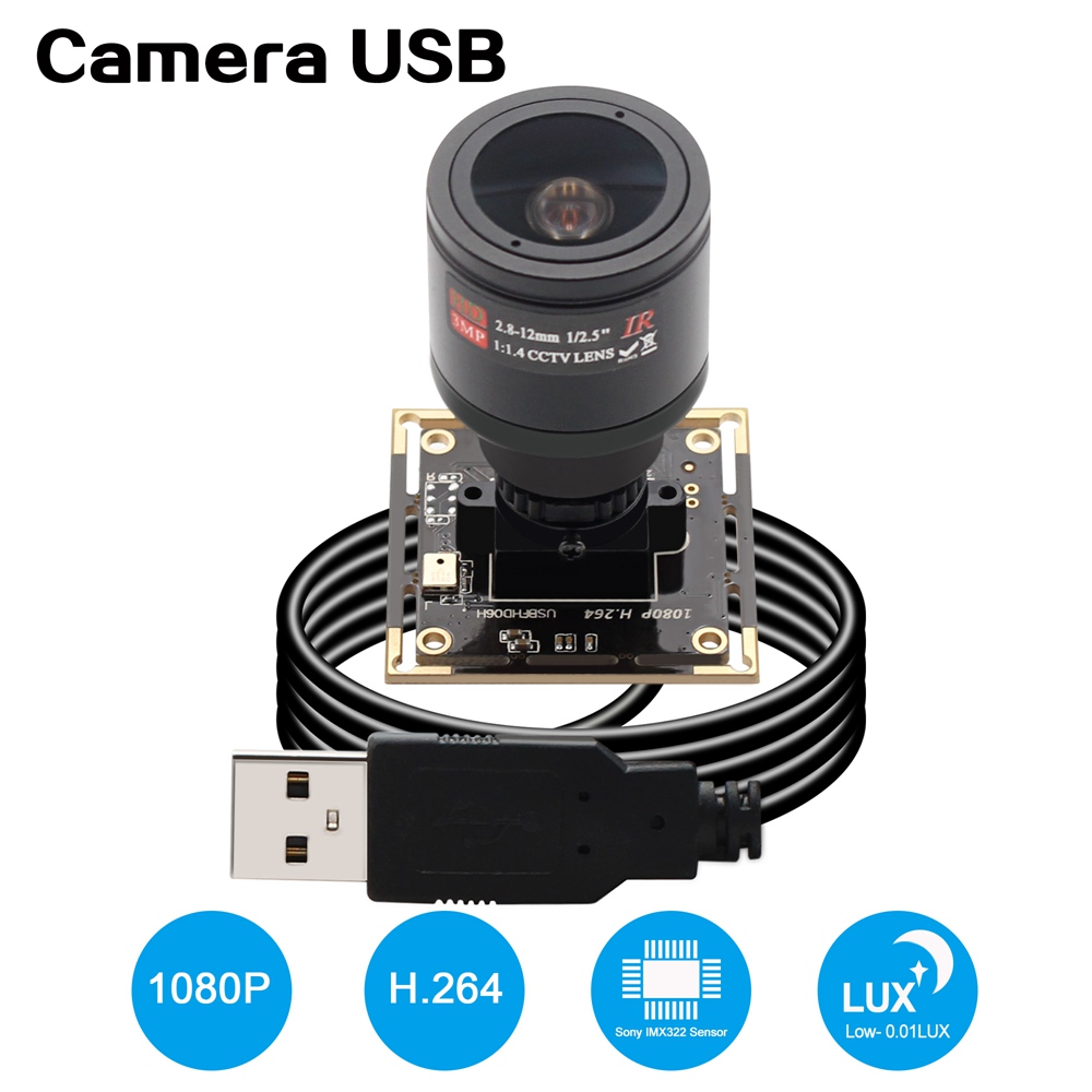 ELP Manual Focus Camera Module Free Driver Full HD 1080P Sony Sensor 0.01 Lux Low Light inbuild MIC M12 2.8-12mm varifocal USB Webcam