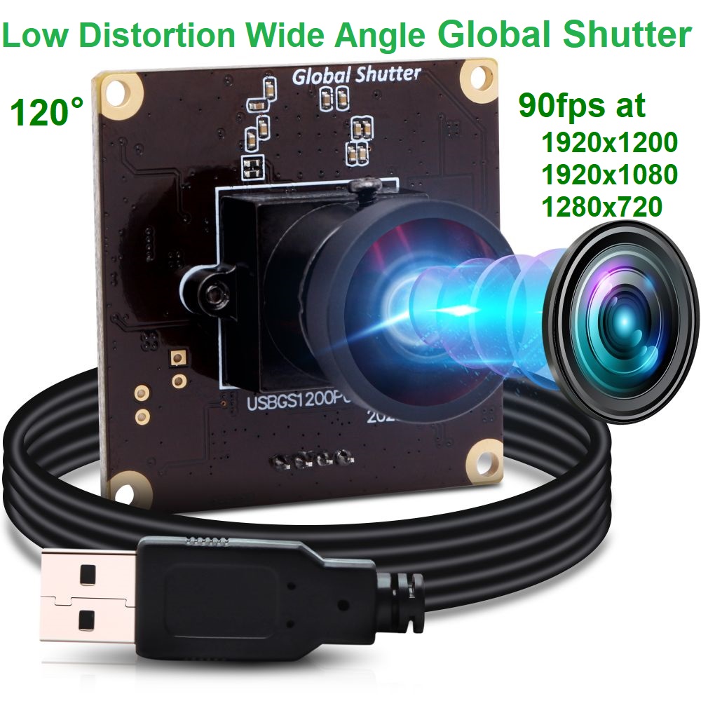 ELP 2.3MP Global Shutter Camera With 120Degree Lens AR0234 Color Image Sensor Wide Angle 1900x1200P 90fps High Frame Mini Industrial Camera Module for Machine Vision