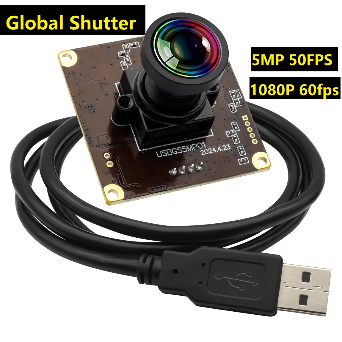 ELP 5MP Global Shutter USB Camera 1944P 1080P 50fps High Speed Glof Swing Camera Machine Vision Camera Board 120 Degree Wide Angle Industrial Camera Low Distortion