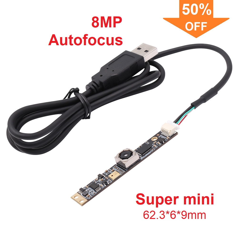 ELP 8MP Autofocus USB Camera Super Mini Board IMX179 USB2.0 Lightburn Camera with Microphone Ultra HD Embedded USB Camera for PC