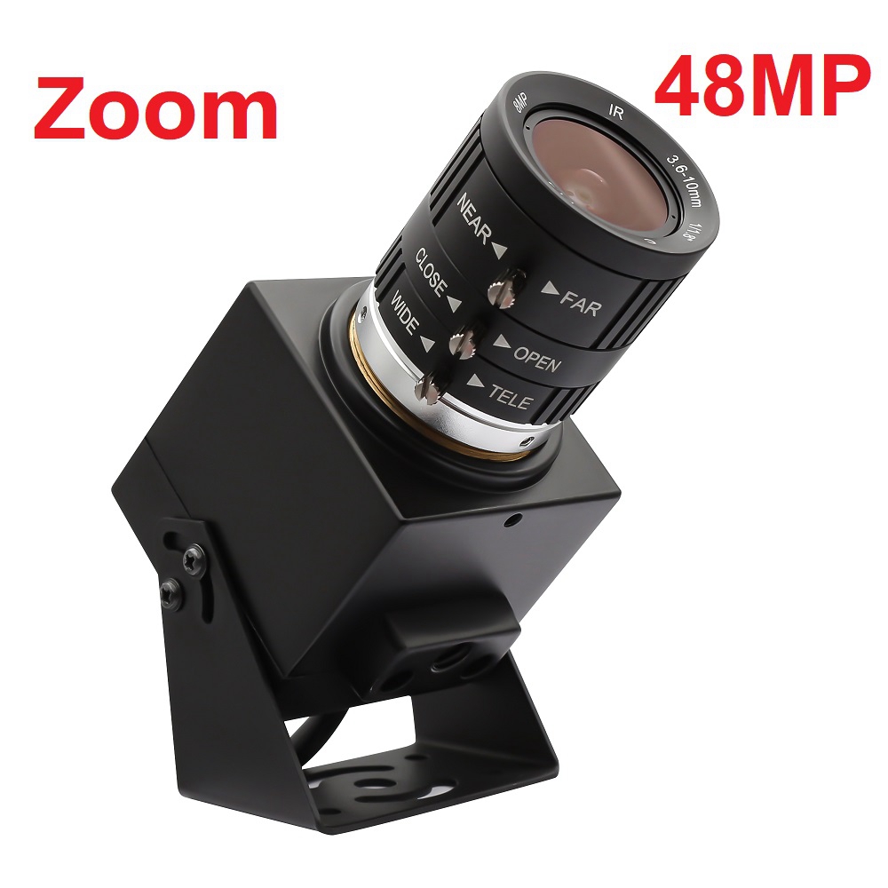 ELP Zoom 48MP USB Camera with 3.6-10mm Varifocal Lens CMOS IMX586 Free Driver Plug Play Industrial USB2.0 PC Webcam For Window,Linux, Android,Mac
