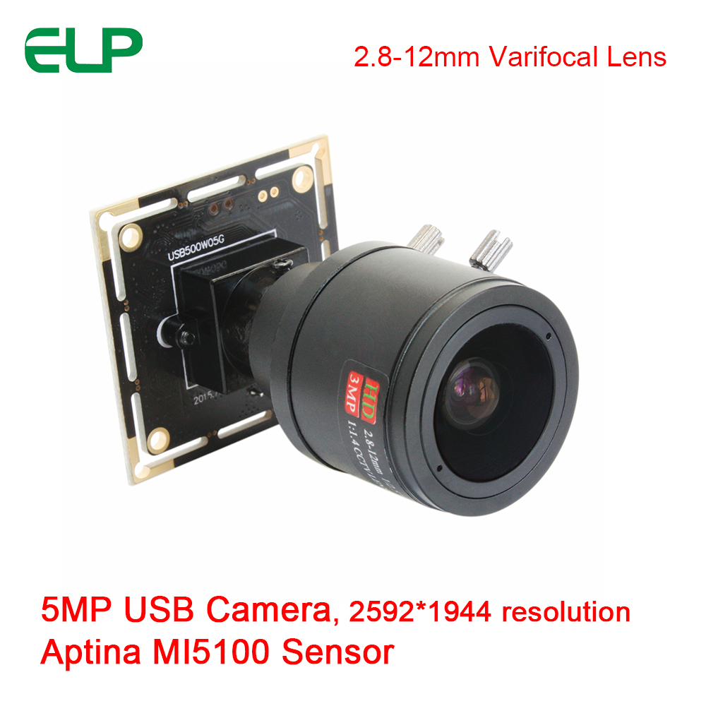 ELP Manual Focus 2.8-12mm Zoom 5mp 2592 X 1944 High Definition Aptina MI5100 HD USB2.0 Camera Driverless