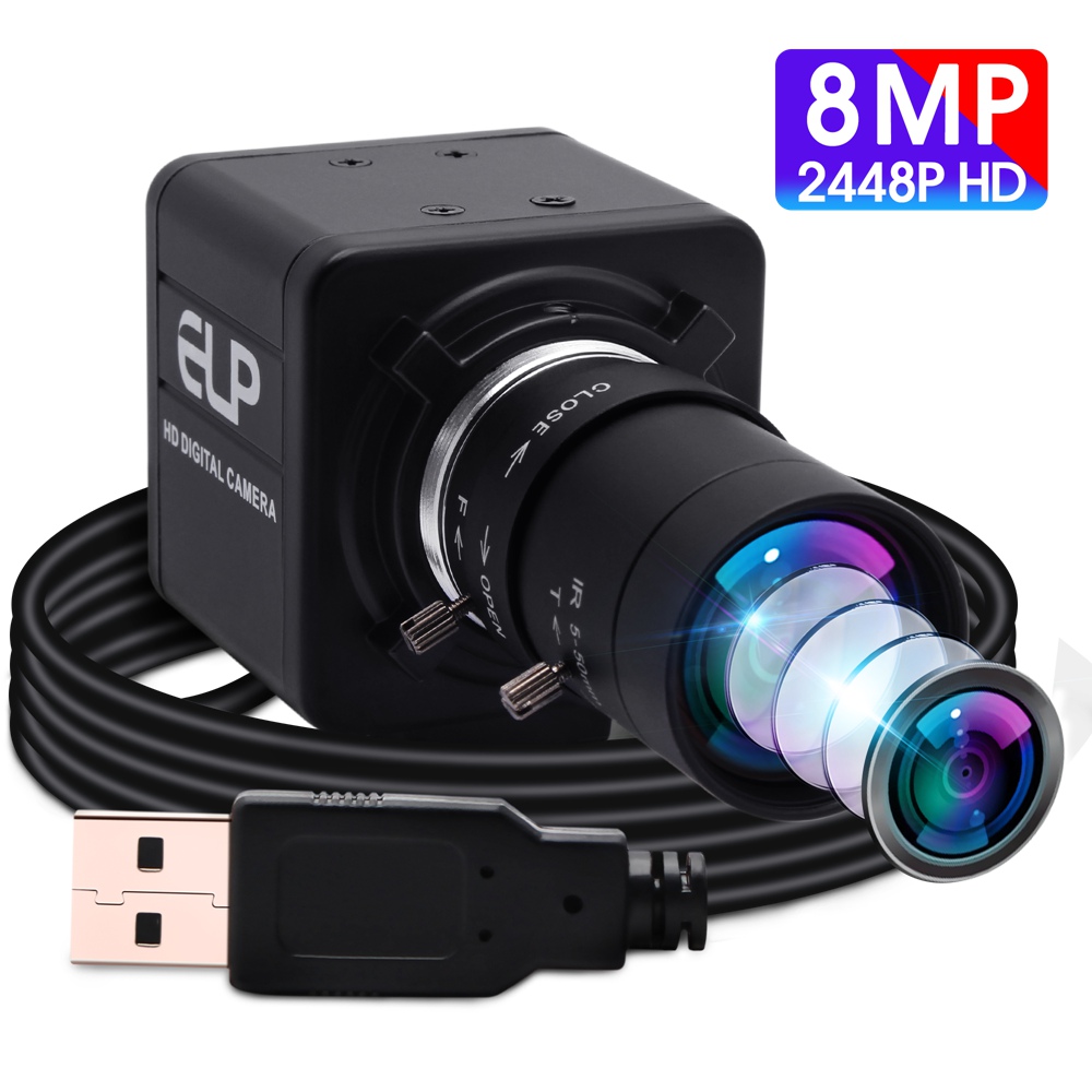 ELP 8MP Varifocal Webcam 10X Optical Zoom Camera,5-50mm Vari-focus Webcam with SONY IMX179 Mini Video Conference Webcam Plug&Play USB Cameras for Windows/Linux/Raspberry Pi Camera