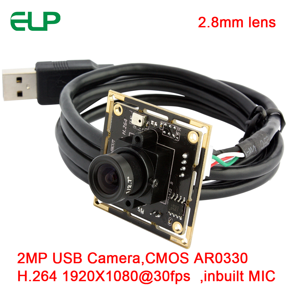 ELP 1080P H264 Aptina AR0330 Color CMOS PC Webcam Board Mini UVC OTG CCTV full hd 2.8mm Wide Angle Camera Module USB with Audio MIC