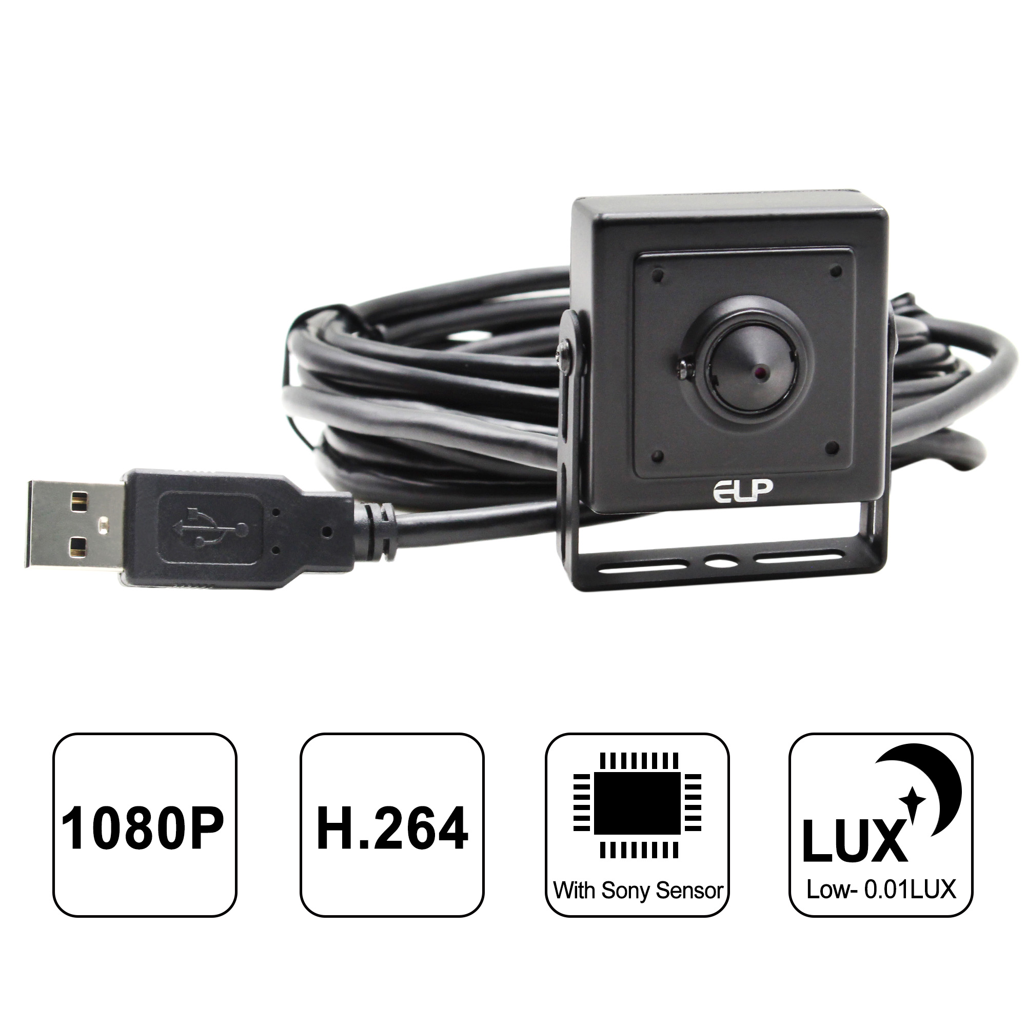 ELP USB Security Camera Low Light 1080P Sony IMX323 HD Sensor H.264 Voice Recording Pinhole Spy Camera For Video Conference