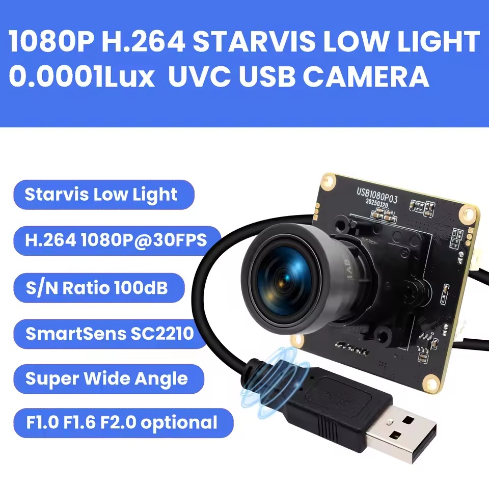 ELP Starvis Low Light Camera Module 2MP FHD 1080P 30fps High Sensitivity HDR Webcam S/N Ratio100dB H.264 No Distortion with Wide Angle Lens